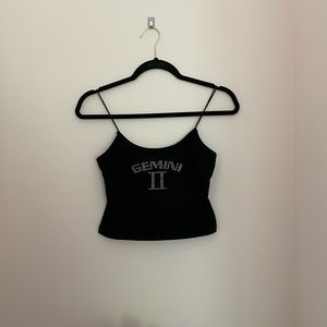 Dolls Kill | Rhinestone Gemini Black Cropped Tank Top With Spaghetti Straps